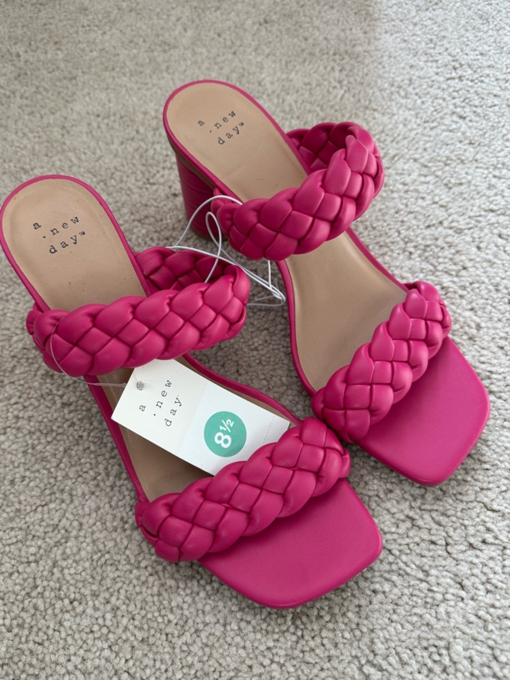 a new day Hot Pink Braided Block Heel Sandals